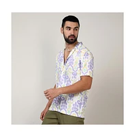 Campus Sutra Men's Lilac & Pale Yellow Ethnic Shirt