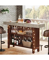 Tribesigns 63-Inch Large Home Bar Unit, Modern 2-Tier Bar Table with Footrest, Corner Mini Coffee Bar Cabinet for Home Kitchen Pub, Dining Room, Livin
