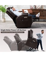 Mondawe Brown Up to 350lbs Okin Motor Power Lift Recliner Chair Two Cup Holders and Usb Charge Port