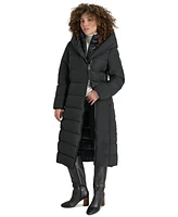 Dkny Women's Bibbed Shawl Collar Hooded Puffer Coat