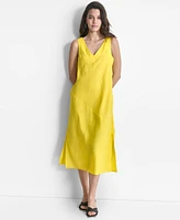 Dkny Women's Linen Panelled V-Neck Midi Dress