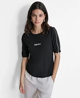 Dkny Women's Zippered-Sleeve Embroidered-Logo Top