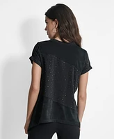 Dkny Women's Paneled Studded Handkerchief-Hem T-Shirt