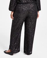 Jm Collection Plus Sequin Wide-Leg Split-Hem Pants, Created for Macy's