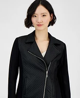 Anne Klein Women's Mixed-Media Asymmetric-Zip Jacket