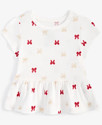 First Impressions Baby Girls Delicate Bow Printed Short-Sleeve Peplum T-Shirt, Created for Macy's