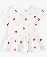 First Impressions Baby Girls Delicate Bow Printed Short-Sleeve Peplum T-Shirt, Created for Macy's