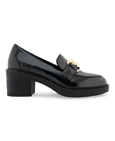 Aerosoles Women's Gibbon Block Heel Loafer - Black Burnished Faux Leather