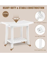 Sugift Heavy Duty Waterproof Bath Stool with Curved Seat and Storage Shelf