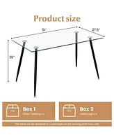 Skonyon Glass Rectangular Dining Table with Metal Legs