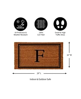 Evergreen Monogram Indoor Outdoor 100% Natural Coir Doormat 28" x 16" | Letter "F"