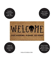 Evergreen 16 x 28 Inches Welcome Just Kidding Please Go Home Door Mat | Non-Slip Rubber Backing | Dirt catching Natural Coir | Indoor and Outdoor Home