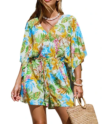 Cupshe Women's Tropical Floral Dolman Sleeve Loose Leg Romper