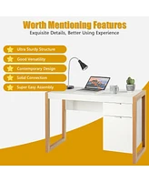 Sugift Modern Computer Desk Study Table Writing Workstation with Cabinet and Drawer