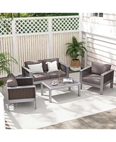 Costway Patio Aluminum Loveseat Sofa Outdoor Furniture Set with Thick Back & Seat Cushions