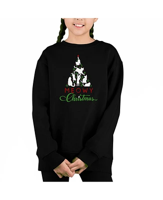 La Pop Art Girls Meowy Christmas Tree Word Crewneck Sweatshirt