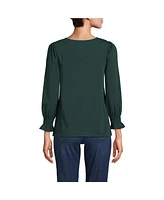 Lands' End Women's Petite 3/4 Sleeve Lightweight Jersey Button Front Top