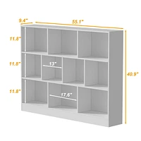Famapy White Wood 10-Shelf Freestanding Standard Bookcase