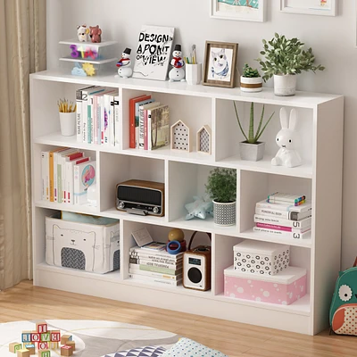 Famapy White Wood 10-Shelf Freestanding Standard Bookcase