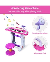 Gymax Kids Electronic Keyboard Piano MP3 Input 37 Key Microphone Stool Toy