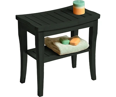 Bamboo Shower Bench Spa Stool - Wood 2-Tier Seat, Foot Rest Shaving with Non-Slip Feet + Storage Shelf