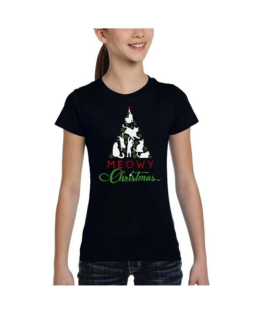 La Pop Art Girls Meowy Christmas Tree Word T-Shirt