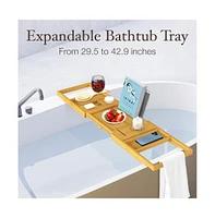 Bambusi Bathtub Tray for Tub - Adjustable Bamboo Bath Collapsible & Folding Caddy Wood, Accessories