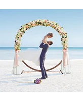 Costway 7.4 Ft Round Wedding Arch Wooden Arbor Backdrop Stand with Triangular-Shaped Base
