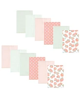 Hudson Baby Infant Girl Flannel Burp Cloth 12pk, Sweet Peach, One Size