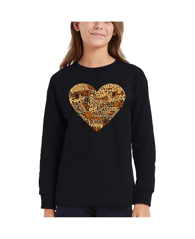 La Pop Art Girls Thanksgiving Heart Word Long Sleeve T-Shirt