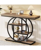 Tribesigns 41.3" Console Table, Industrial 4-Tier Sofa Table Entryway Table with Circle Base, Narrow Wood Accent Tables with Storage Shelves for Livin