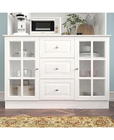 Famapy White Wooden Sideboard, Food Pantry, Storage Cabinet with 3 Drawers