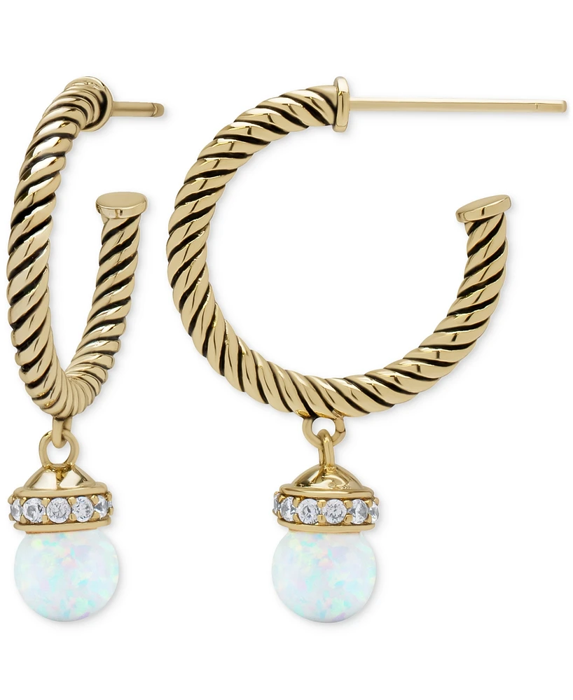 Lab Grown Opal (1-1/10 ct. t.w.) & Lab Grown White Sapphire (1/4 ct. t.w.) Rope Texture Dangle Hoop Earrings