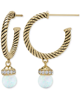 Lab Grown Opal (1-1/10 ct. t.w.) & Lab Grown White Sapphire (1/4 ct. t.w.) Rope Texture Dangle Hoop Earrings