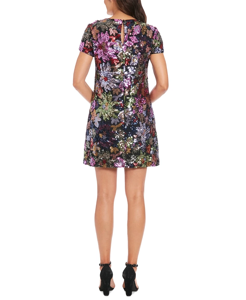 London Times Women's Round-Neck Sequin Shift Dress