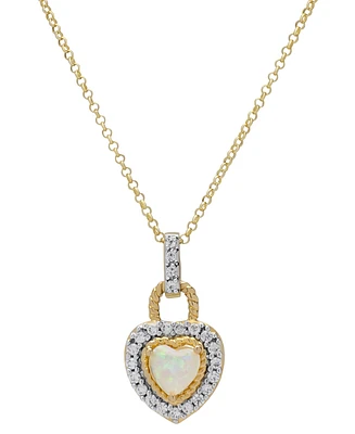 Lab Grown Opal (3/8 ct. t.w.) & Lab Grown White Sapphire (7/8 ct. t.w.) Heart Halo 18" Pendant Necklace in Sterling Silver & 14k Gold-Plate