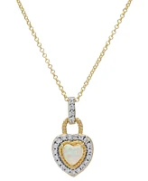 Lab Grown Opal (3/8 ct. t.w.) & Lab Grown White Sapphire (7/8 ct. t.w.) Heart Halo 18" Pendant Necklace in Sterling Silver & 14k Gold-Plate