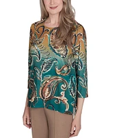 Alfred Dunner Petite Paisley Ombre 3/4-Sleeve Top