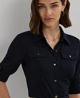 Lauren Ralph Roll-Tab-Sleeve Button-Front Shirt