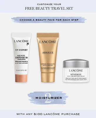 Choose Your Free Moisturizer, part of 3-pc beauty travel set with any $100 Lancome purchase!