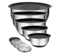 Belwares Mixing Bowls with Lids Set - Nesting Airtight + Graters Stainless Steel Non-Slip Bowl for Baking