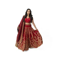 Raas Women's Red Hand Embroidered Bridal Lehenga Choli Set