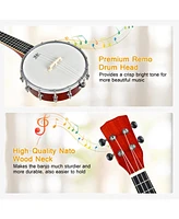24 Inch Sonart 4-String Banjo Ukulele with Remo Drumhead and Gig Bag