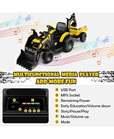 Gymax 3-in-1 Kids Ride On Excavator Bulldozer 12V Electric Tractor Remote w/ Trailer Yellow