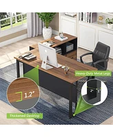 Tribesigns 55 inches Simple Computer Desk,Home Office Desk Writing Table for Workstation,Dark Walnut + Steel Leg,Cabinet not Included