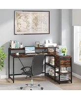 Tribesigns 55-inches Reversible L Shaped Desk with Drawer, Modern White Corner Home Office Table Storage Shelves and Monitor Stand, Wooden