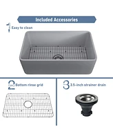 Casainc 30" Farmhouse Apron Front Fireclay Kitchen Sink With Grid and Drainer