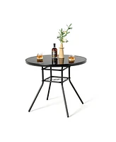 Sugift 34 Inch Patio Dining Table with 1.5 inch Umbrella Hole for Garden