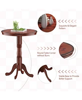 Inolait 42 Inch Wooden Round Pub Pedestal Side Table with Chessboard