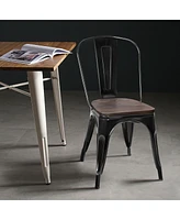 Sugift 18 Inch Set of 4 Stackable Metal Dining Chair with Wood Seat